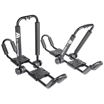 AA-Racks J-Style folding carrier with 180° rotation for versatile kayak mounting