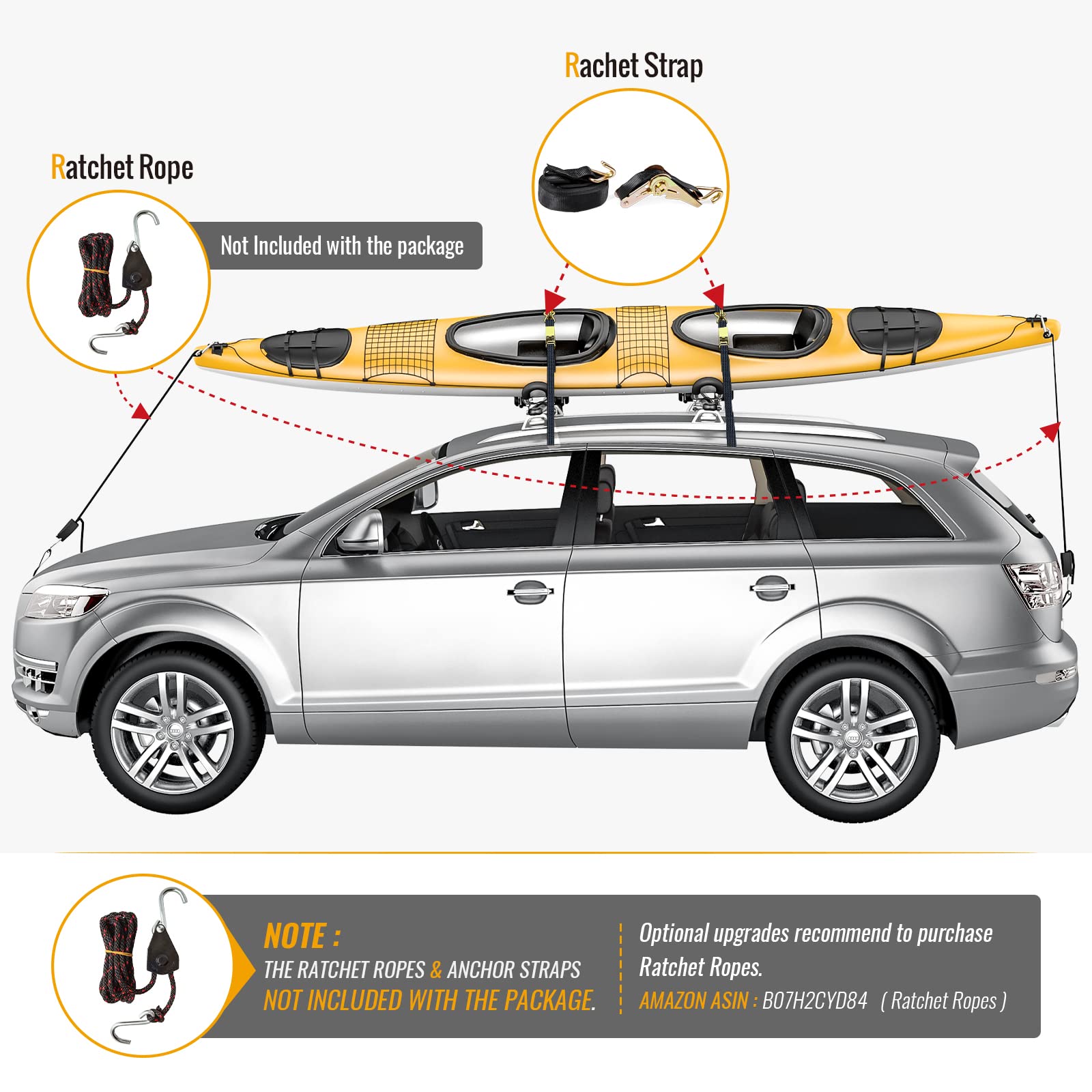 Wide-mouth J-bar design enables effortless loading of kayak or paddle board