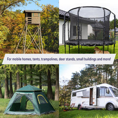 A.A two-pack in use securing deer stands and tents.