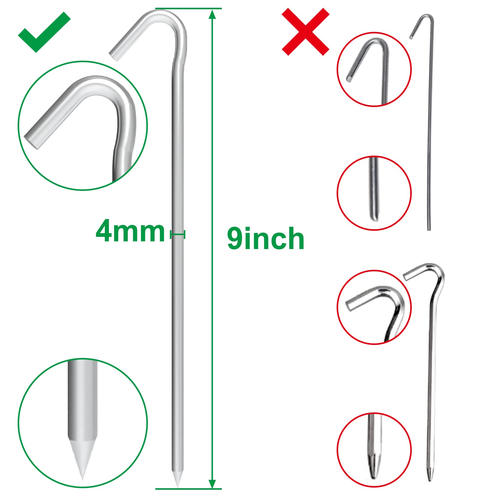 Aagut heavy-duty 4mm steel rod stake withstands wind and hard ground.