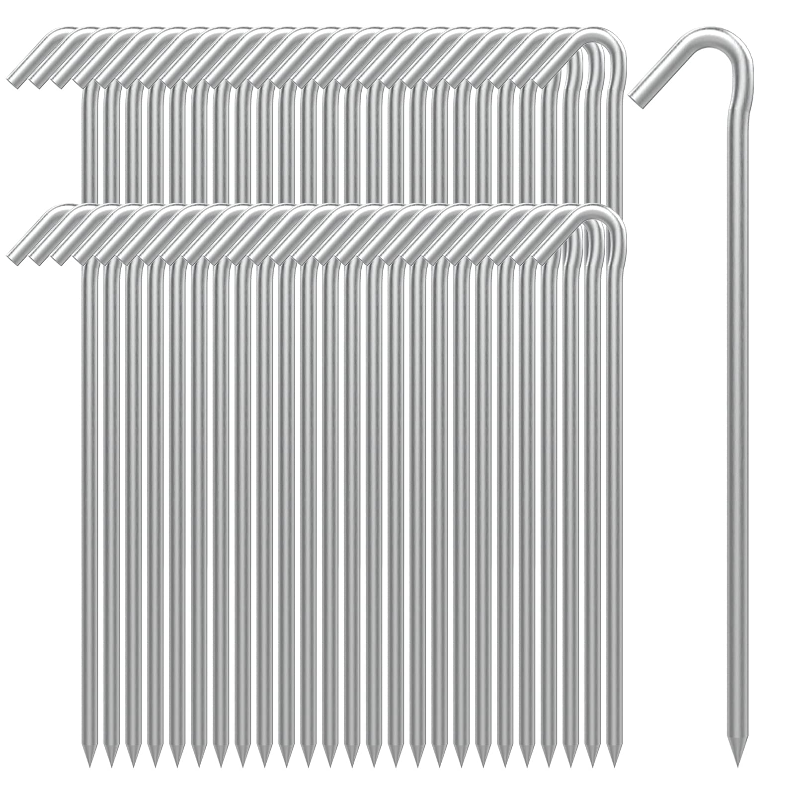 AAGUT tent stakes 9-inch length with galvanized finish for secure anchoring on hard ground.