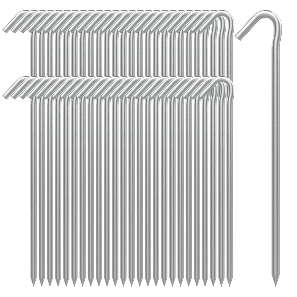 AAGUT tent stakes 9-inch length with galvanized finish for secure anchoring on hard ground.