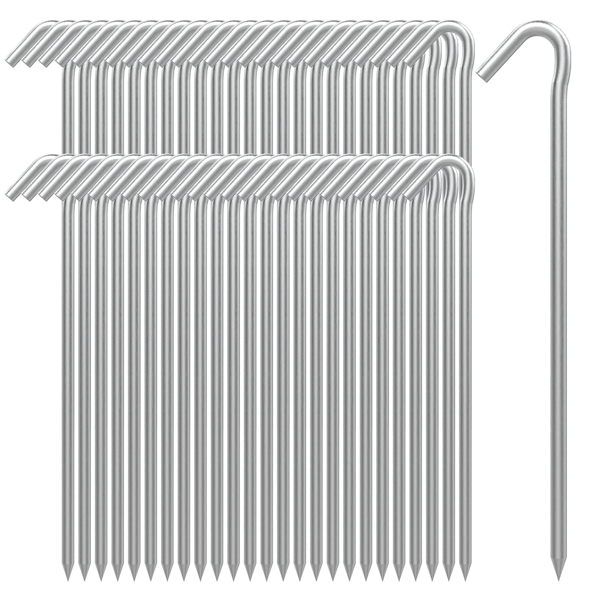AAGUT tent stakes 9-inch length with galvanized finish for secure anchoring on hard ground.