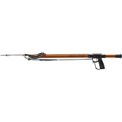 AB Biller mahogany spear gun front view showing precision and quiet underwater performance.