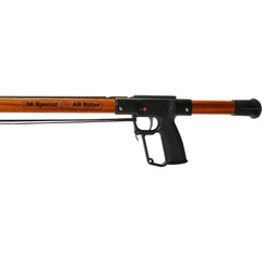 AB Biller mahogany spear gun side view showcases elegant finish and balanced handling.