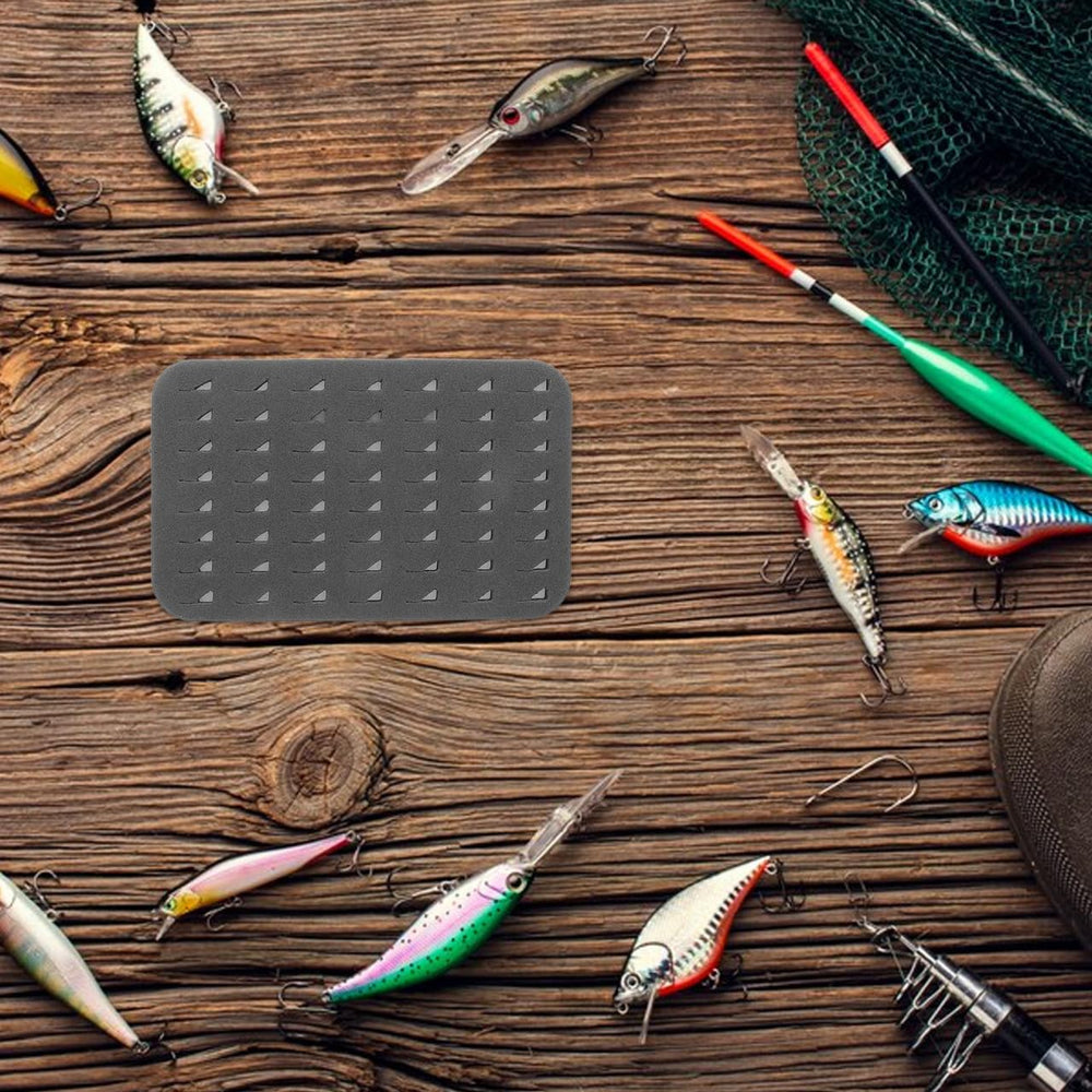 Outdoor fishing setup featuring the foam organizer in use