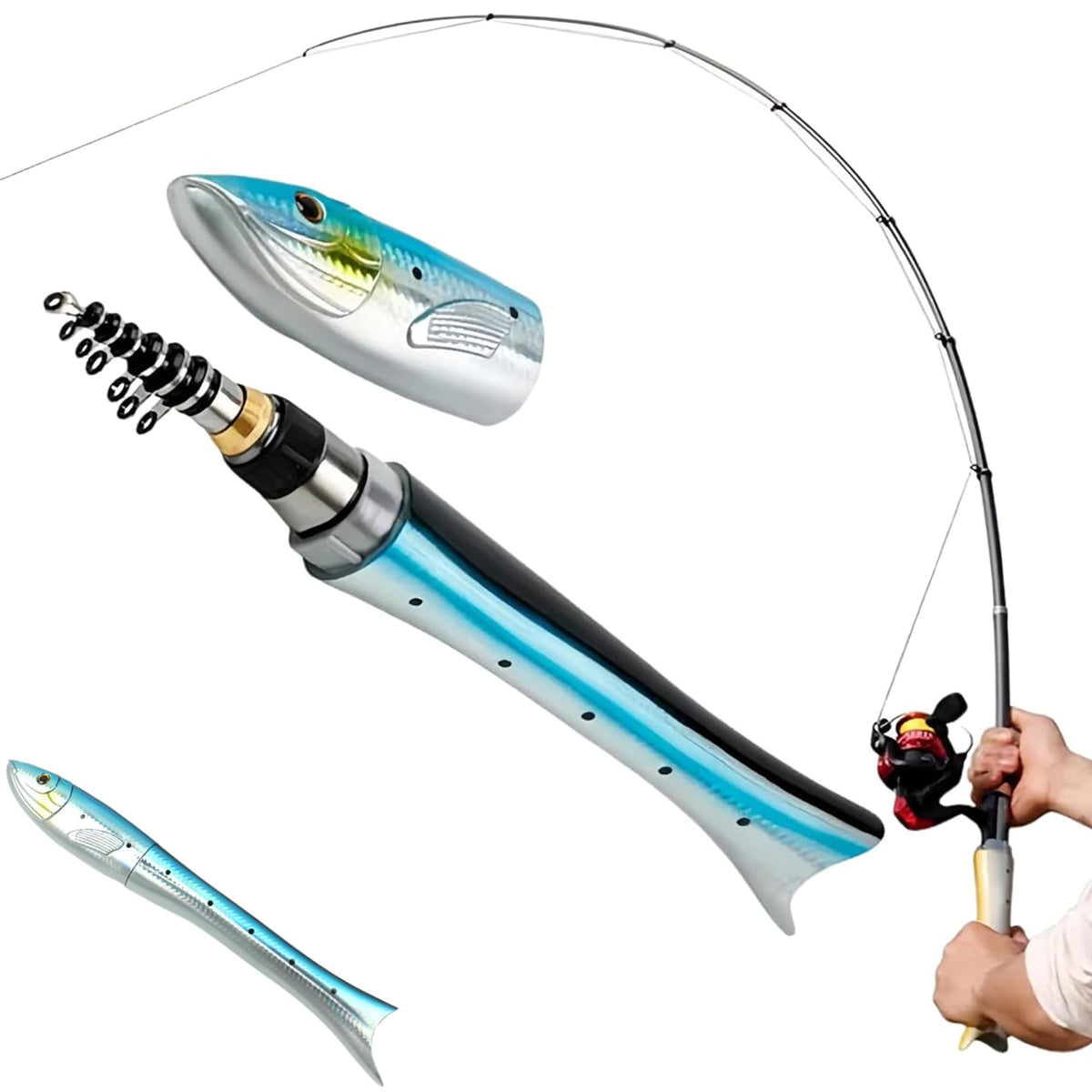ABCISI telescopic pen fishing rod extended to 63 inches for versatile fishing.