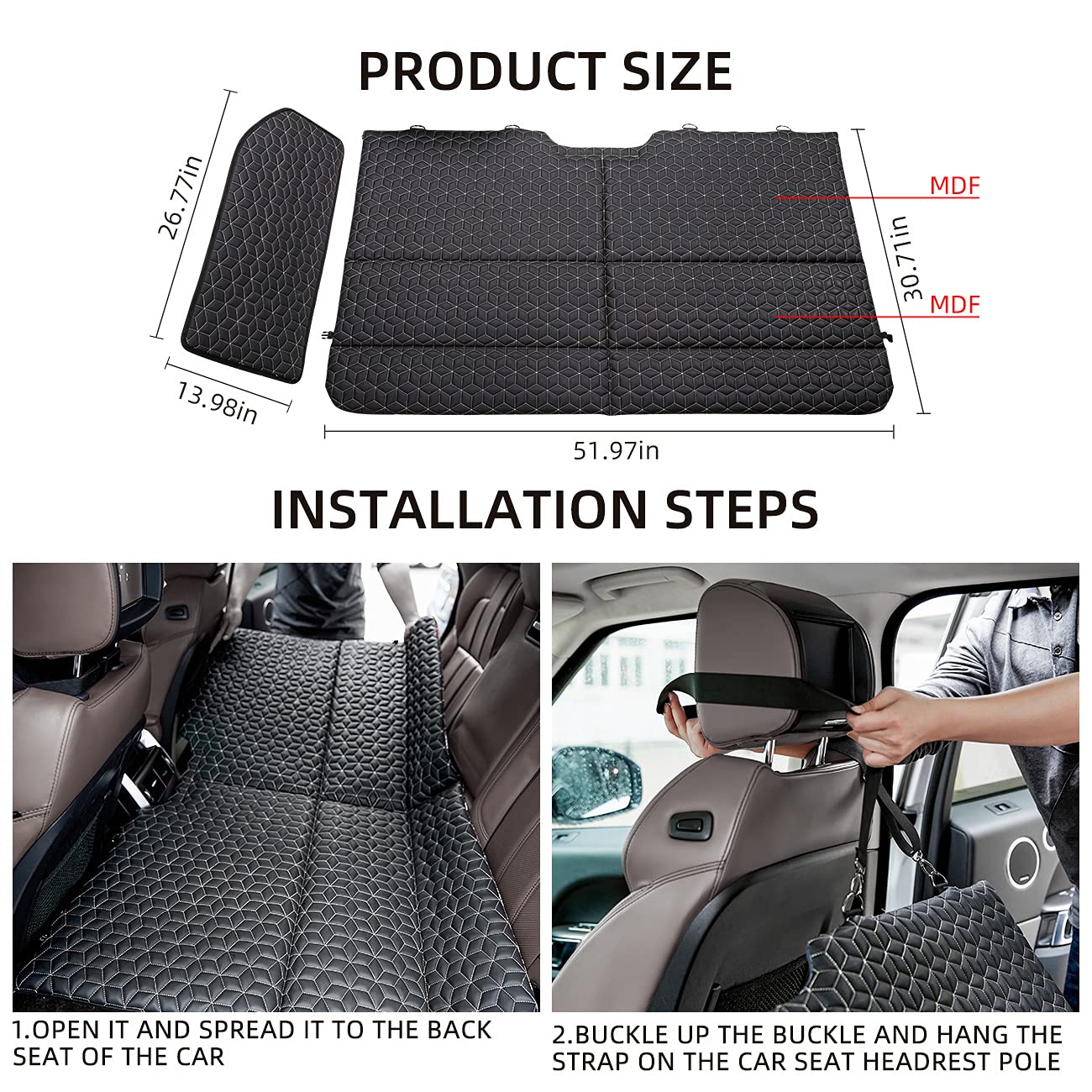 ABE car mattress folded for compact storage in trunk.