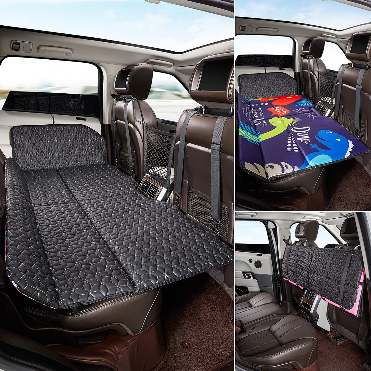 ABE non-inflatable car mattress on back seat for quick comfort.