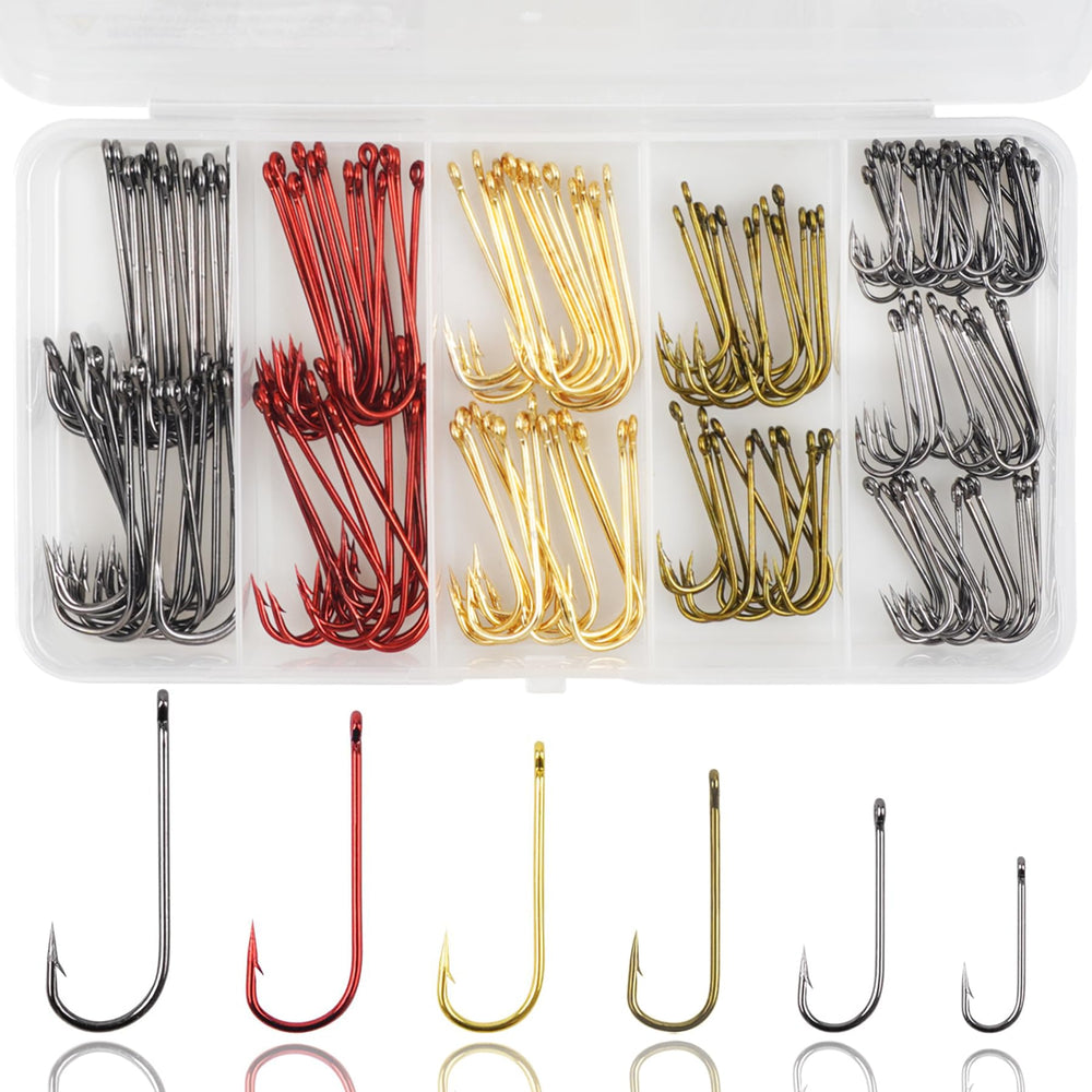 Aberdeen fishing hooks kit box with 150 pieces, long shank, six sizes