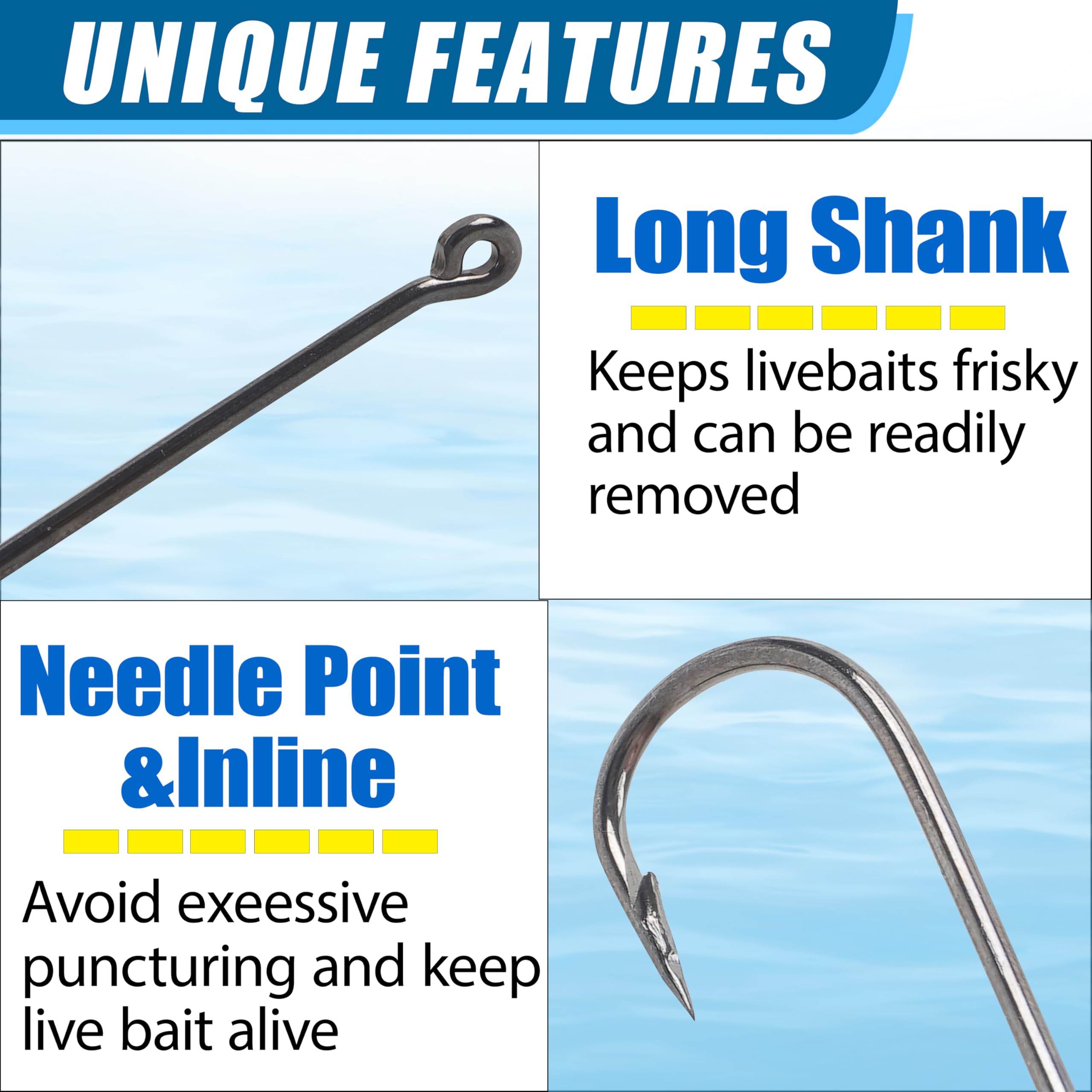 Assorted sizes: 1/0, #1, #2, #4, #6, #8 Aberdeen hooks