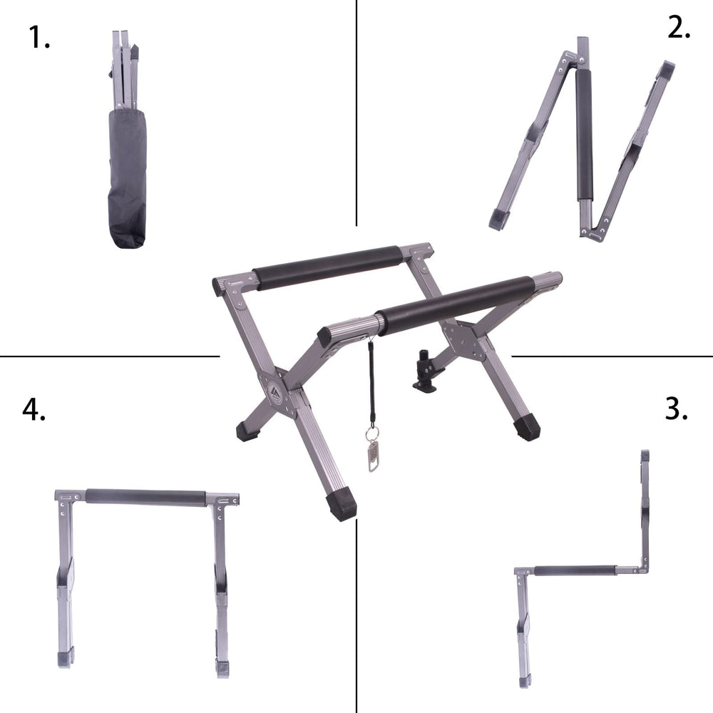 Ablazer portable luggage stand keeps bags off the ground at hotels or campsites.