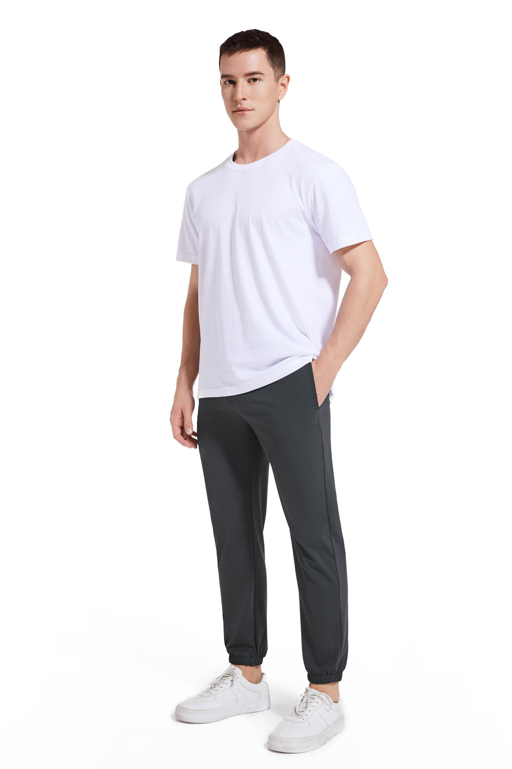 AbleTree athletic joggers back-pocket detail emphasizing secure storage while active.