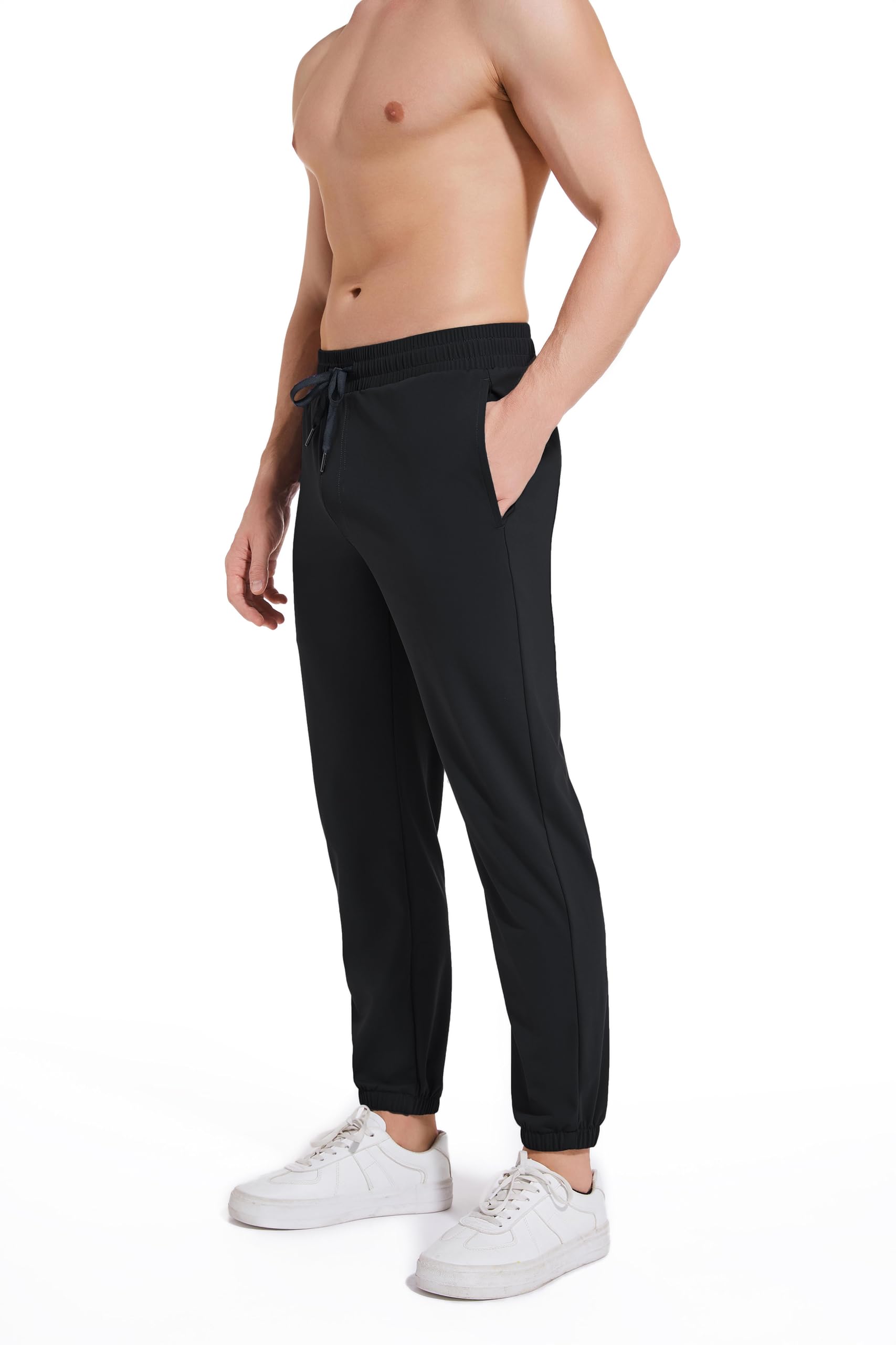 AbleTree athletic joggers black on-model wear showcases casual to workout versatility with secure, comfortable performance.