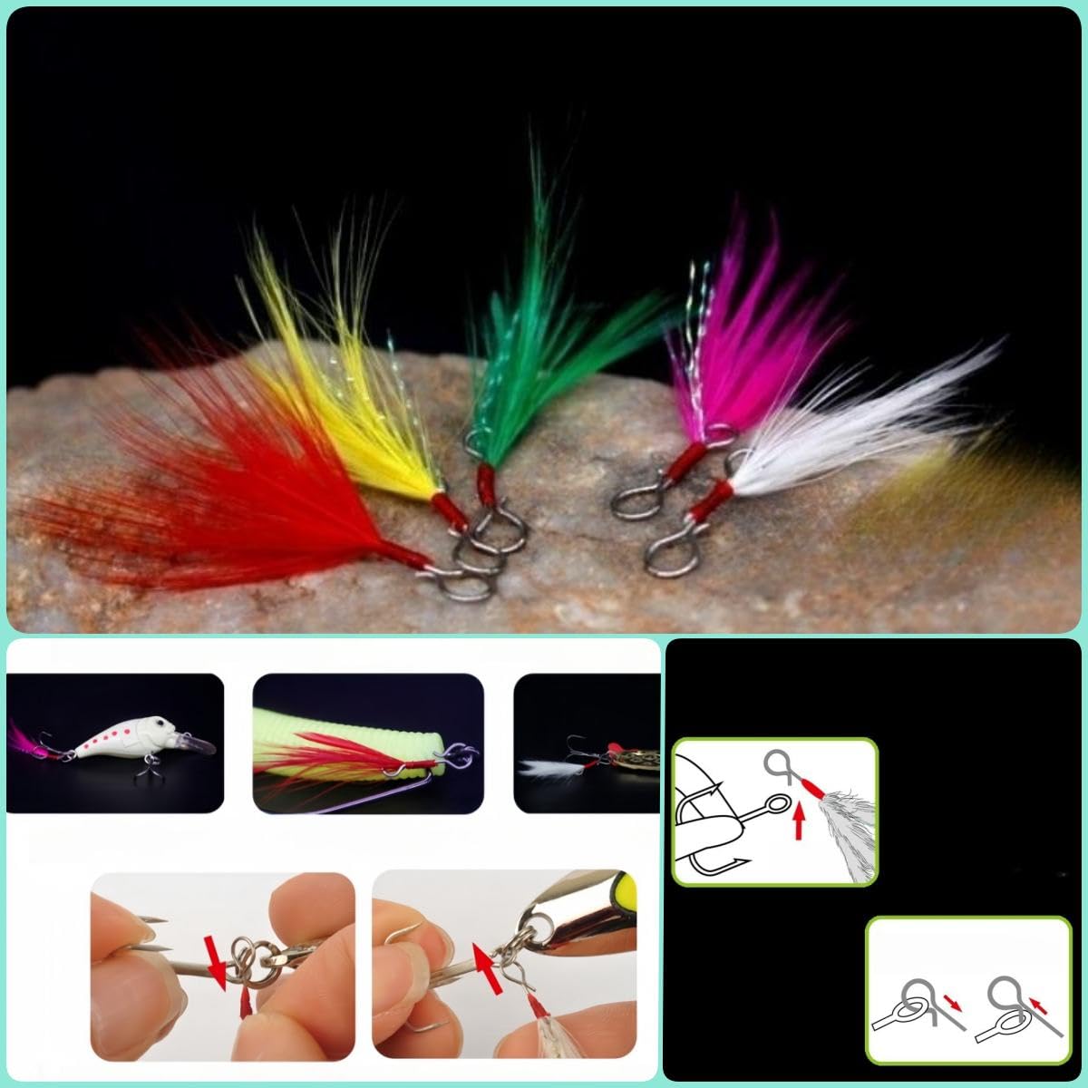 Feather rooster tails in red for Aboda lures
