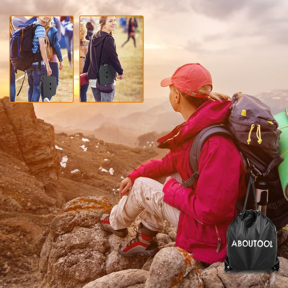 aboutool collapsible stool in outdoor setting for camping and travel.