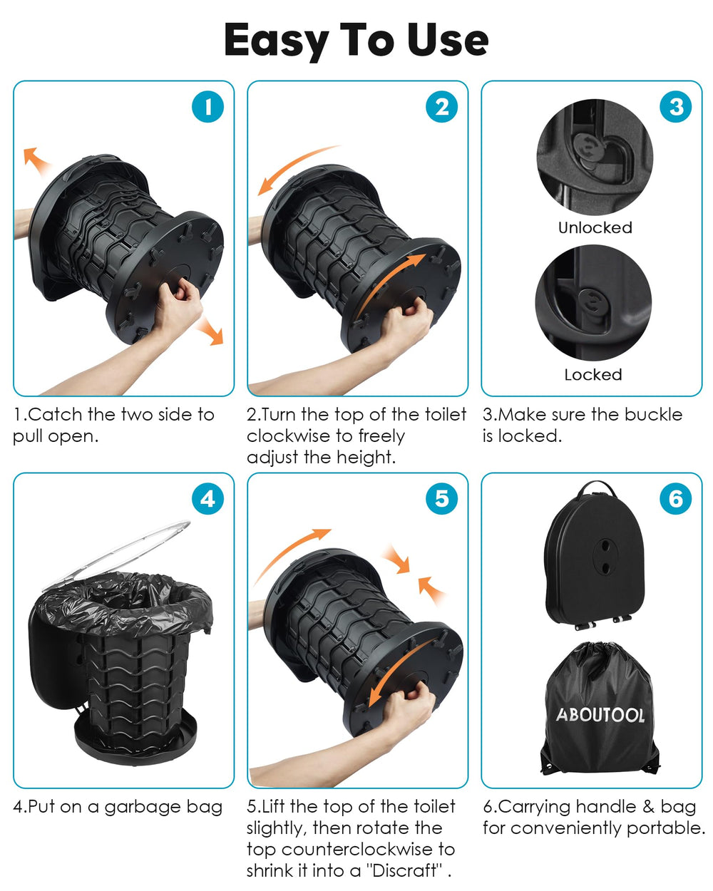 Aboutool quick-pull-twist setup makes assembly quick on any trip.