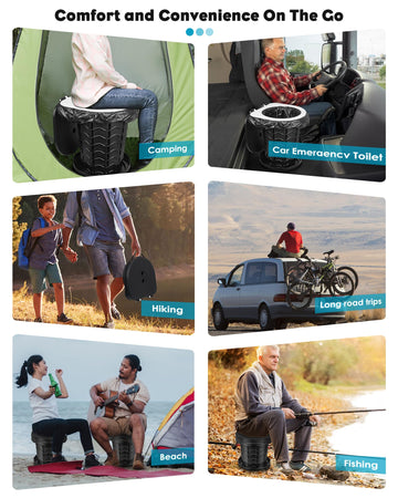Aboutool folding-stool mode demonstrated for on-site seating during camping.
