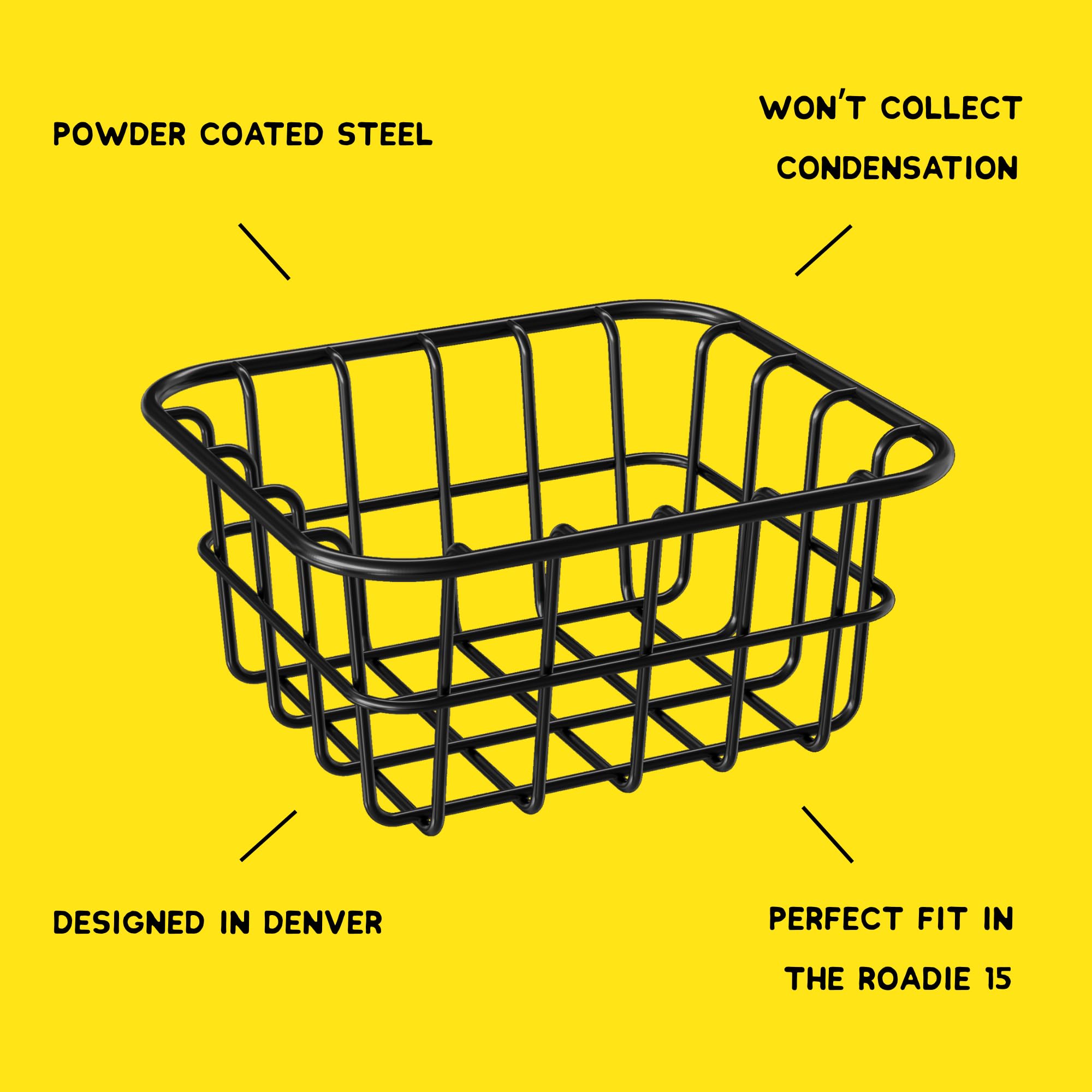 Above Sea Level powder-coated steel wire basket adds rugged organization to camping meals.
