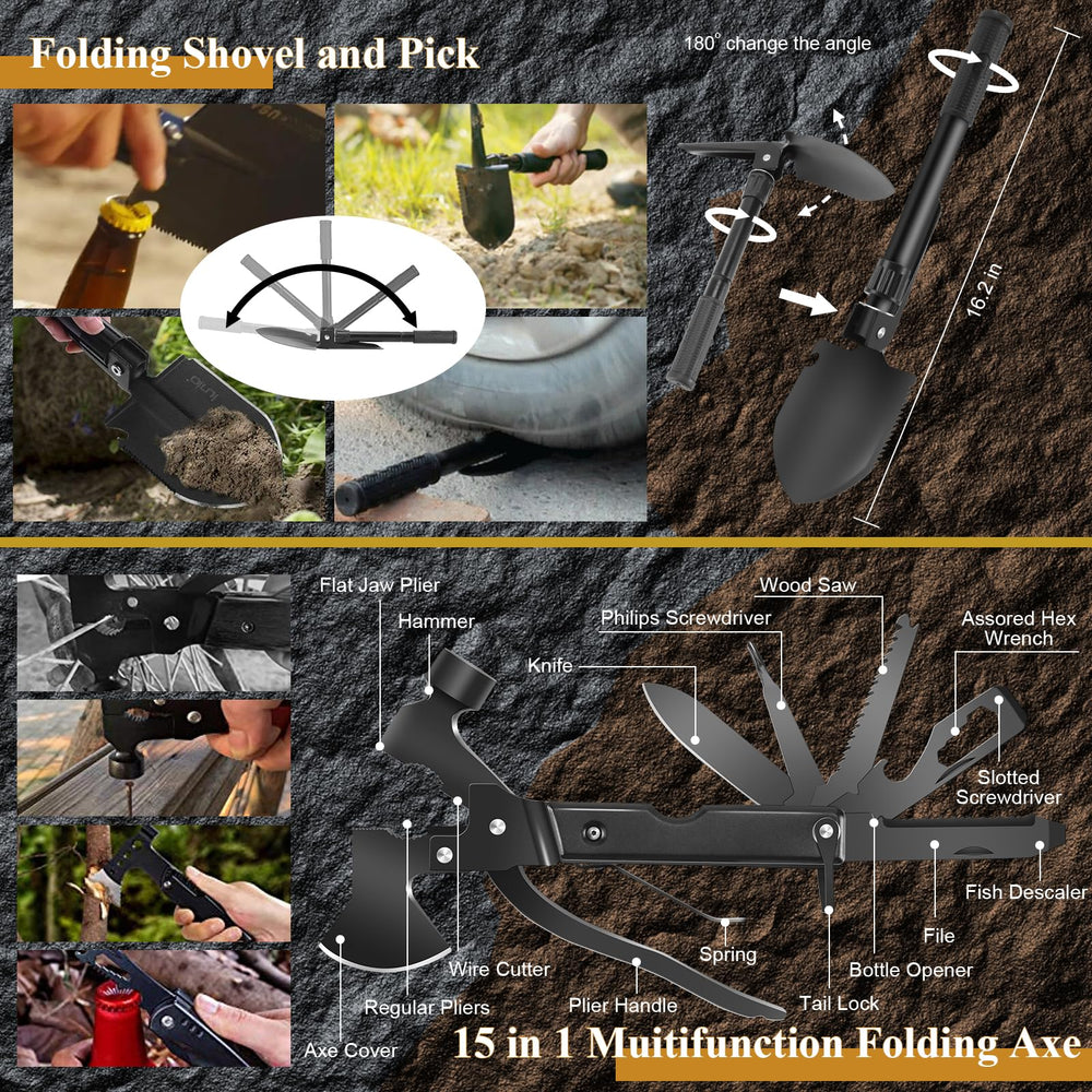 Abpir survival tools including 14-in-1 hatchet for versatile field tasks