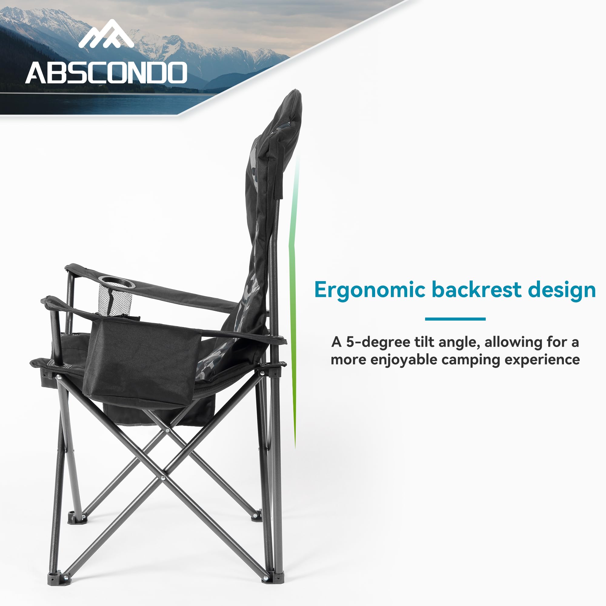 ABSCONDO camping chair cup holder and cooler bag keeps drinks handy.