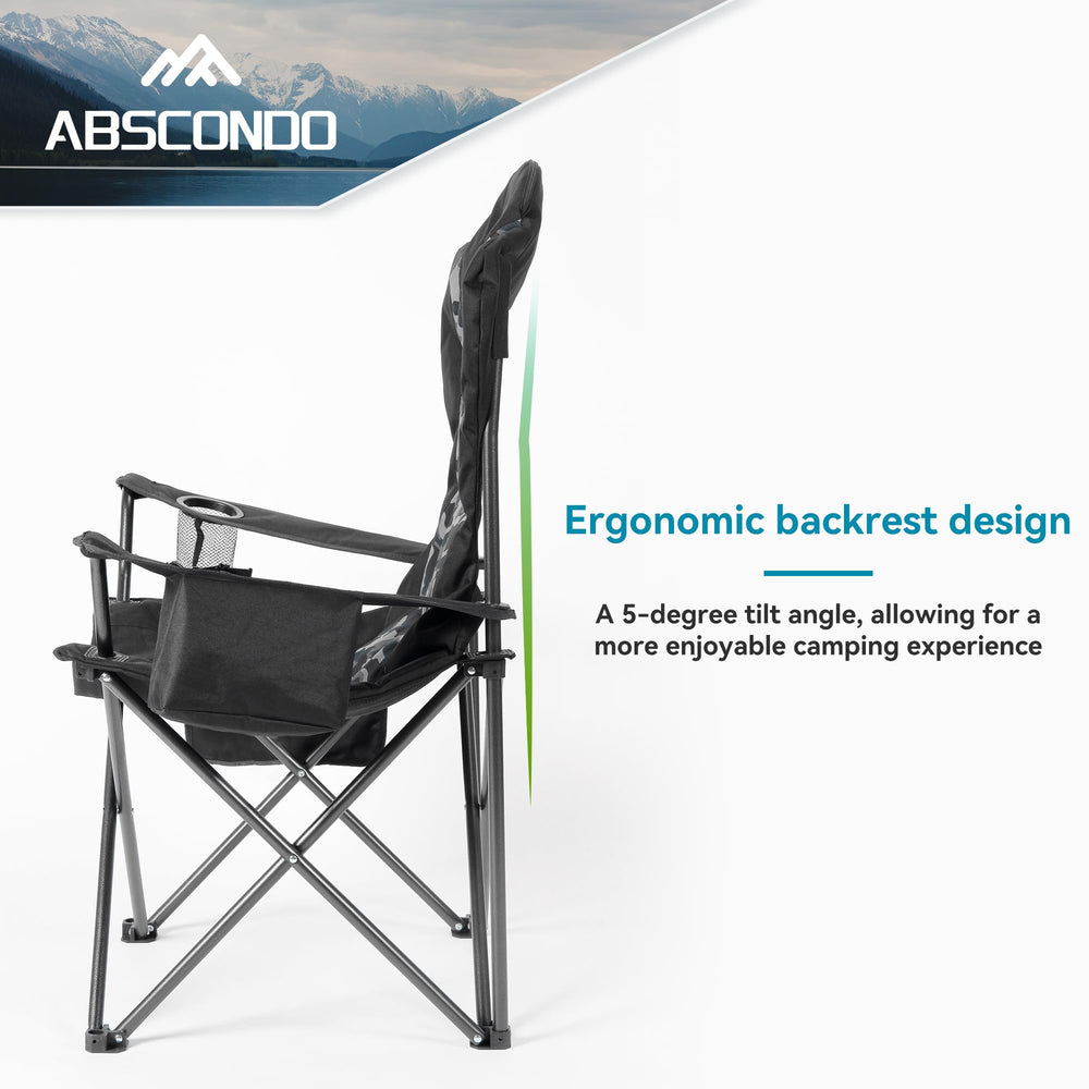 ABSCONDO camping chair cup holder and cooler bag keeps drinks handy.
