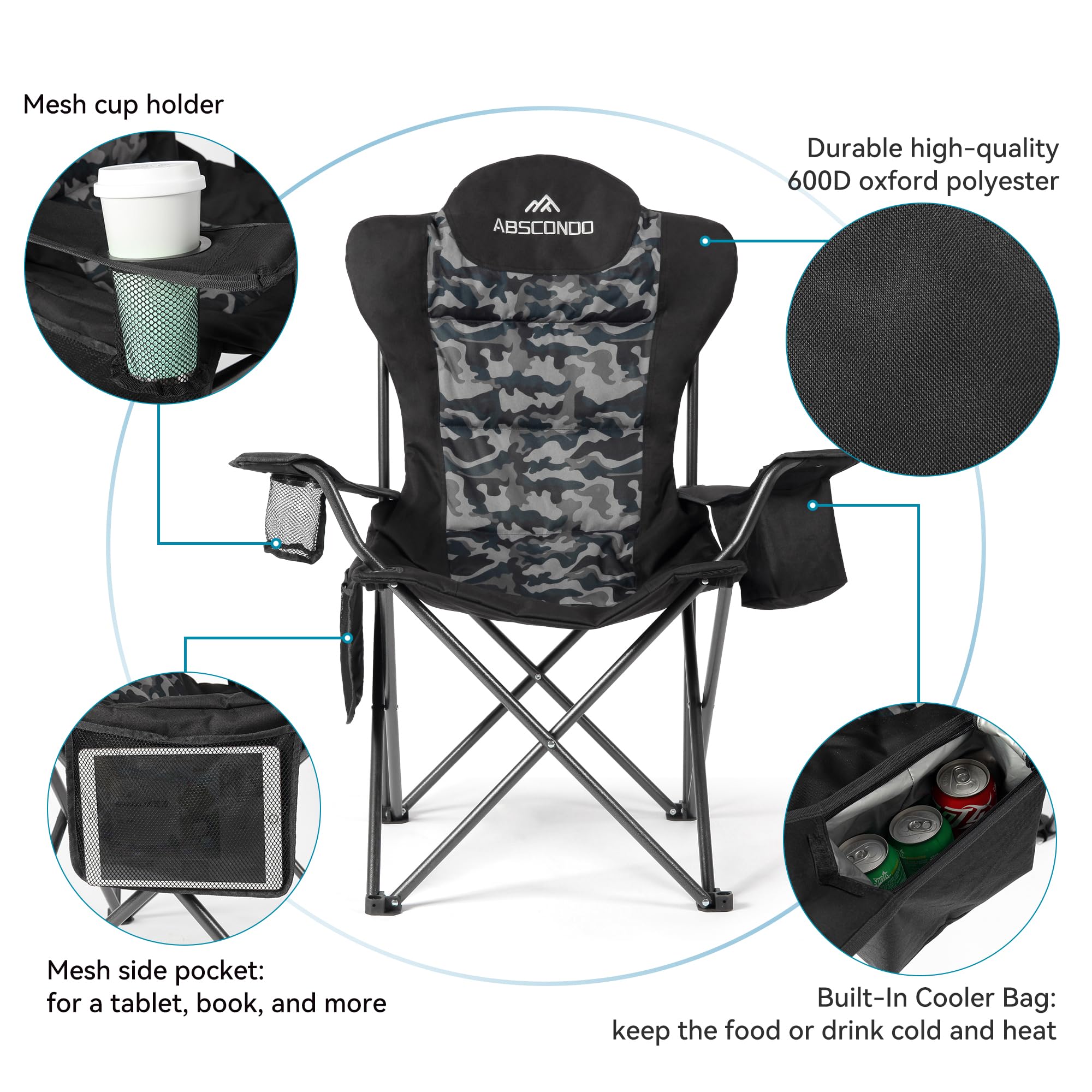 ABSCONDO camping chair fold-and-storage demonstrates quick setup and compact carry.