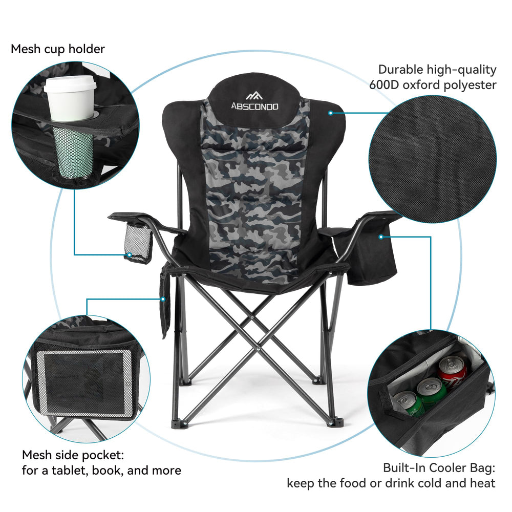 ABSCONDO camping chair fold-and-storage demonstrates quick setup and compact carry.