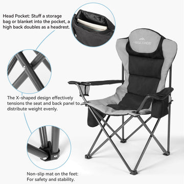 Abscondo chair folds compactly with a storage bag for travel.