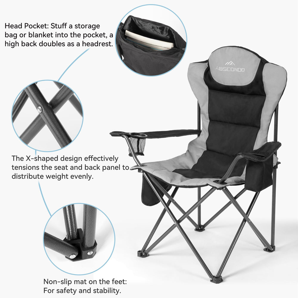 Abscondo chair folds compactly with a storage bag for travel.