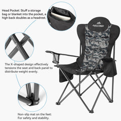 ABSCONDO camping chair heavy-duty-frame supports up to 350 lbs for sturdy use.