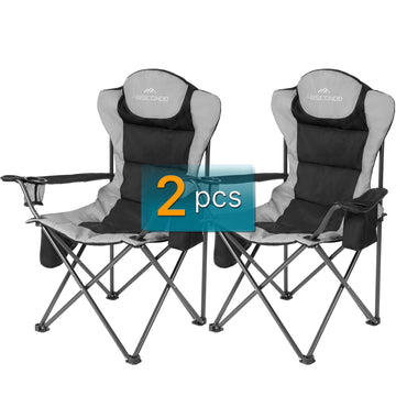Abscondo camping chair with cup holder for easy drinks around a campfire.