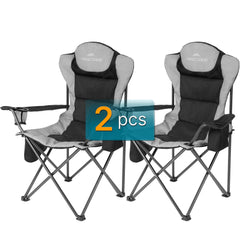 Abscondo camping chair with cup holder for easy drinks around a campfire.
