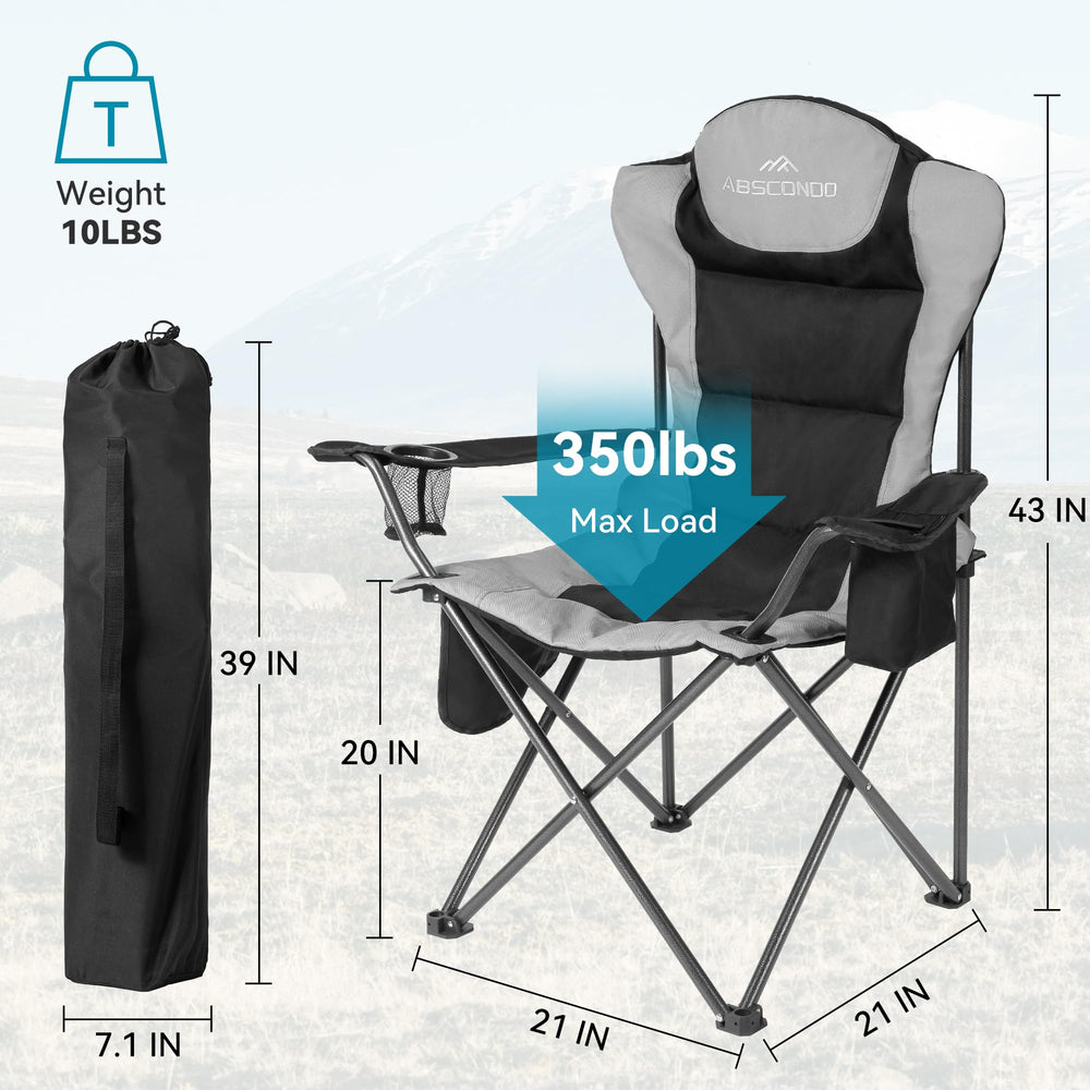 Abscondo XL-wide-seat chair offers roomy comfort on outdoor adventures.