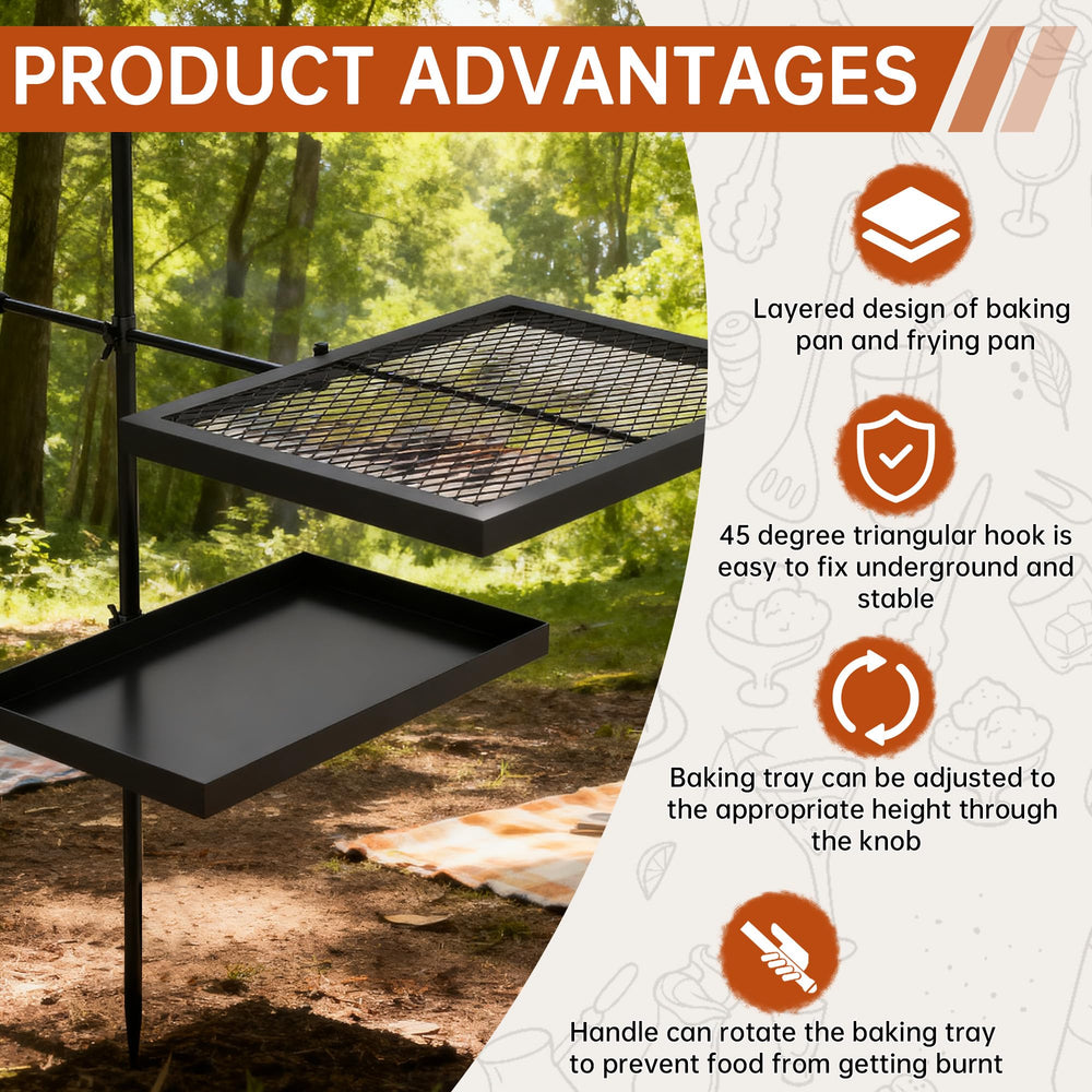 ABSCONDO camping grill with insulated handle minimizes burns.