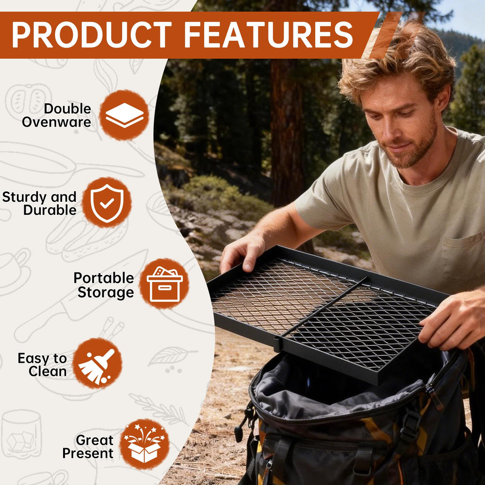 ABSCONDO camping grill with insulated handle minimizes burns.