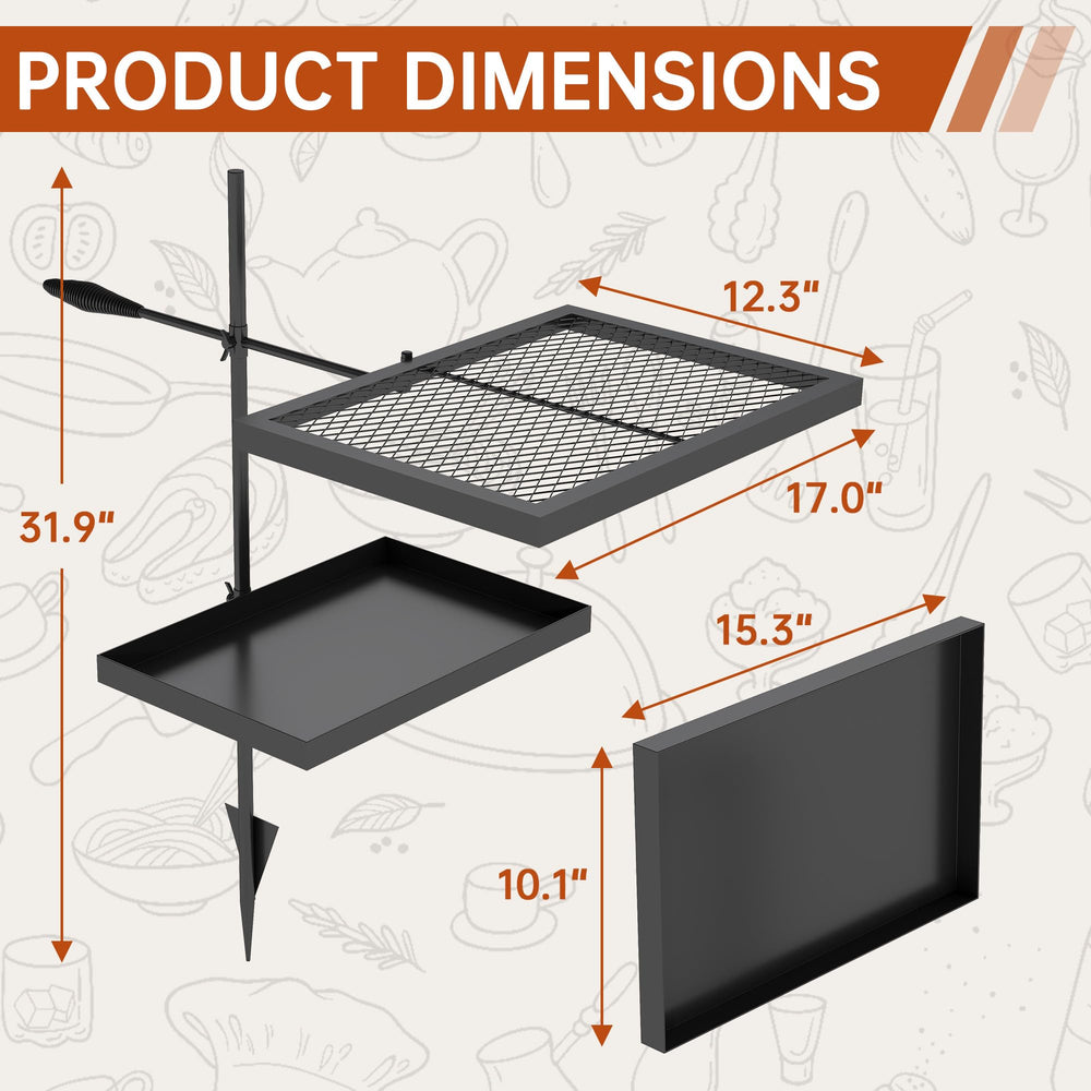 ABSCONDO portable over-fire cooking grate folds into a handbag setup for travel.