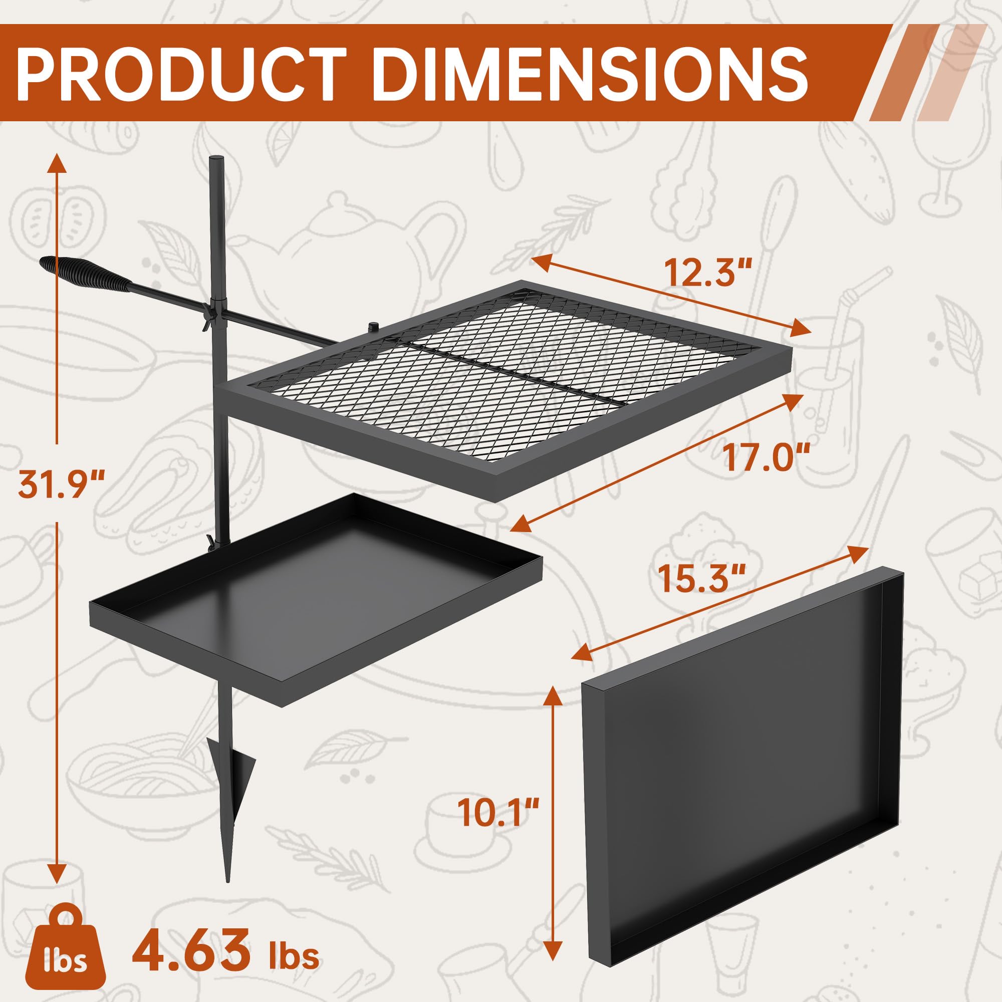 ABSCONDO portable over-fire cooking grate folds into a handbag setup for travel.
