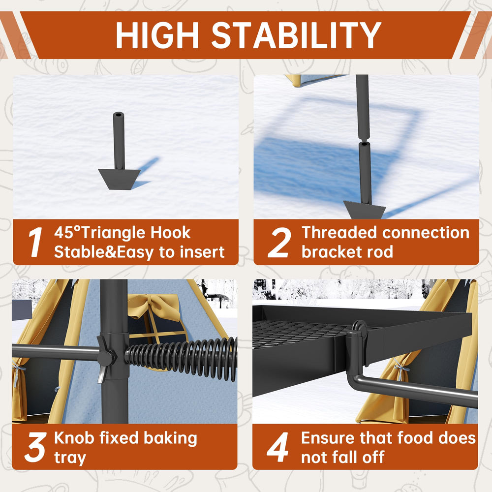 ABSCONDO 45-degree triangular hook provides stable ground setup.