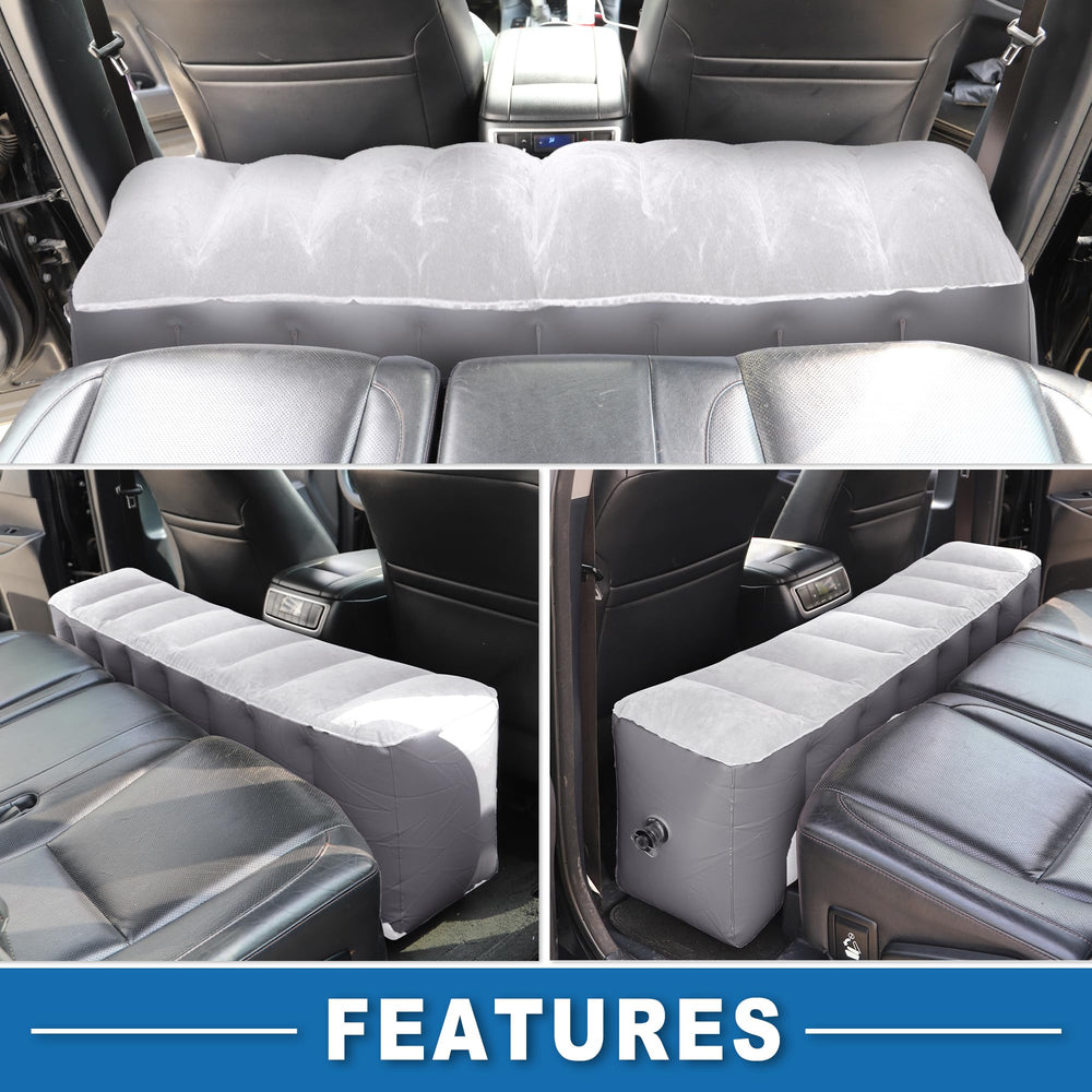 A ABSOPRO car mattress air-bed-gap shows roomy flat surface for rest.