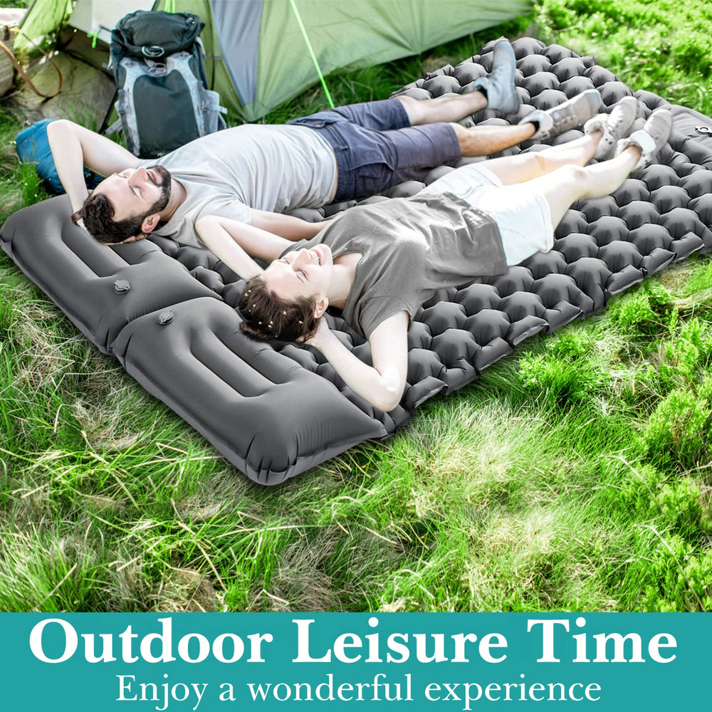 ABTOHE double sleeping pad built-in foot pump inflates quickly for camping.