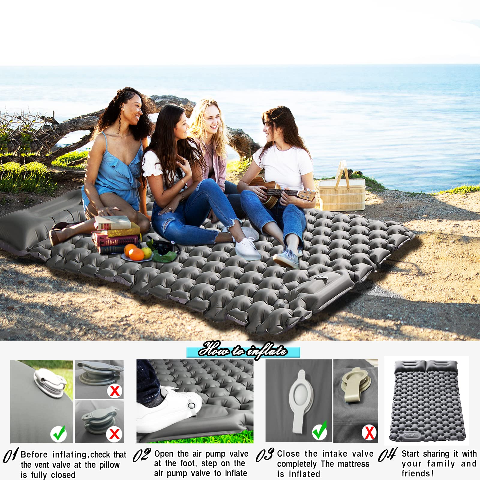 ABTOHE double sleeping pad compact folded in bag for easy backpacking.