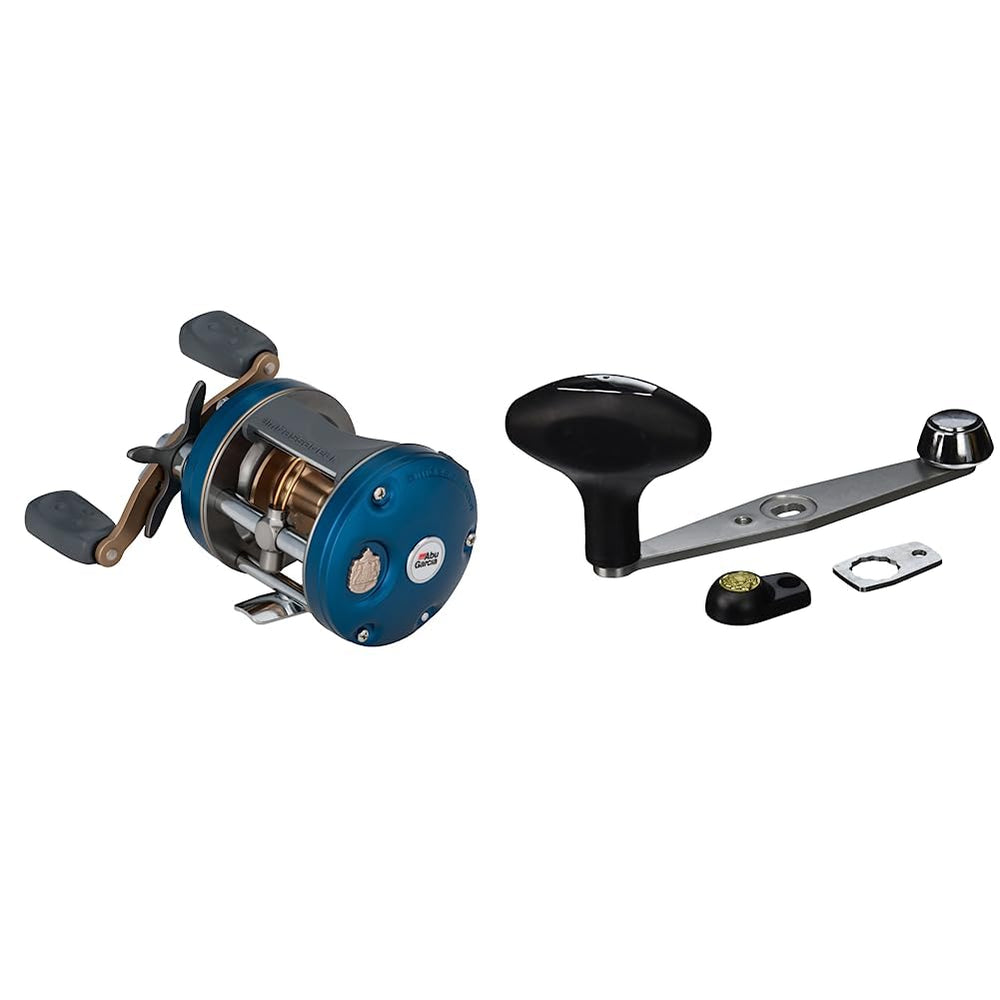 Abu Garcia Ambassadeur round baitcast reel in black, front angle