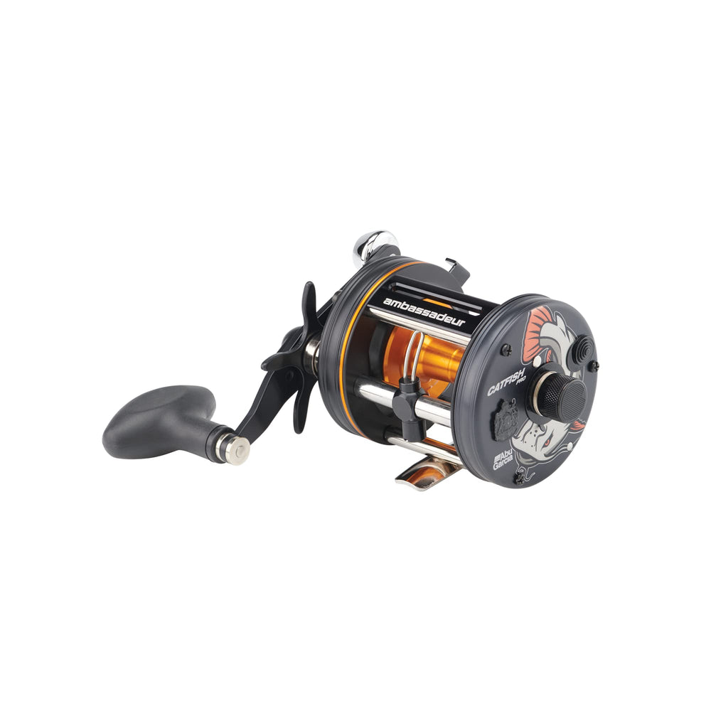 Abu Garcia Catfish Pro 6500 front view, rugged aluminum build for durability