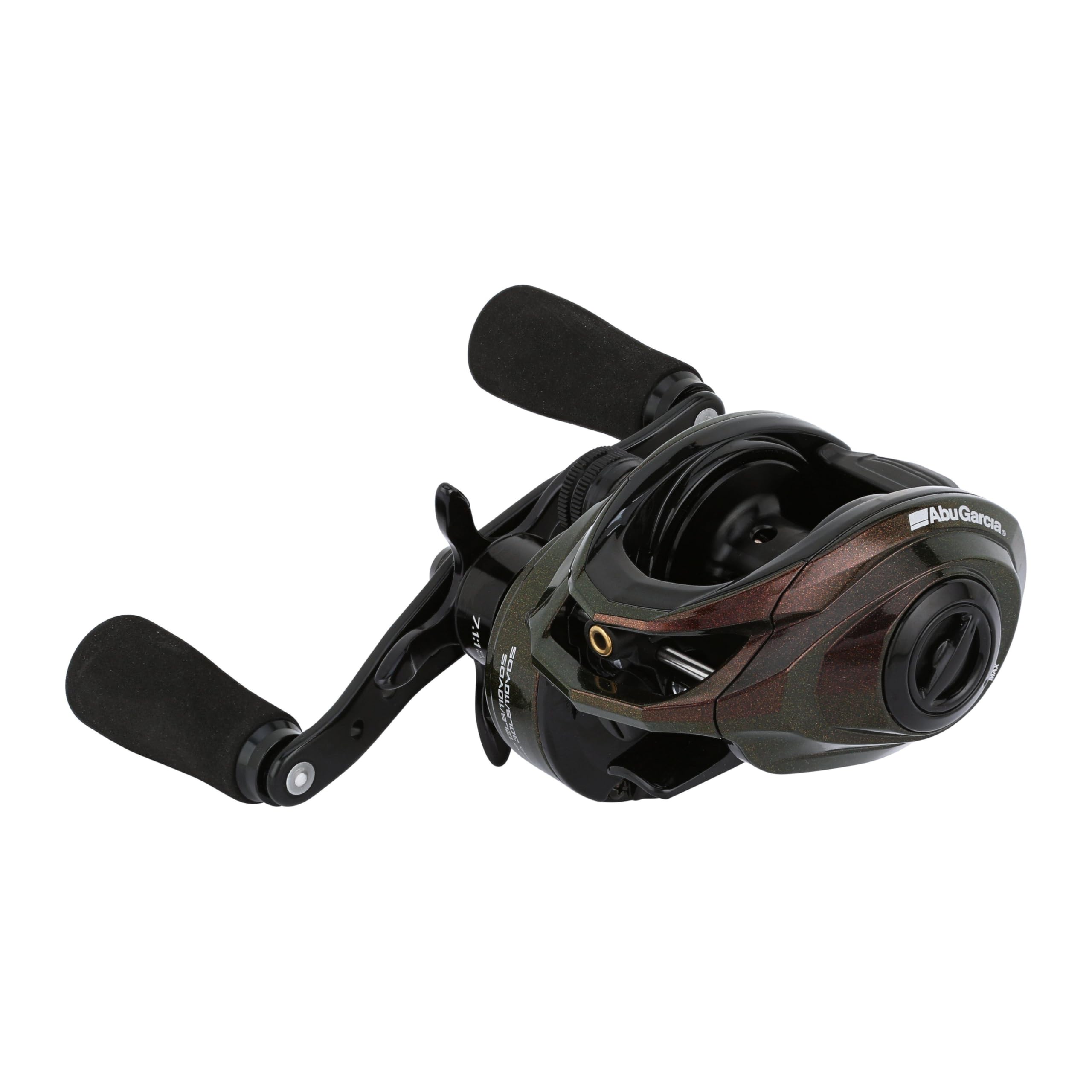 Abu Garcia Ike Signature low profile reel on graphite frame for lightweight handling.
