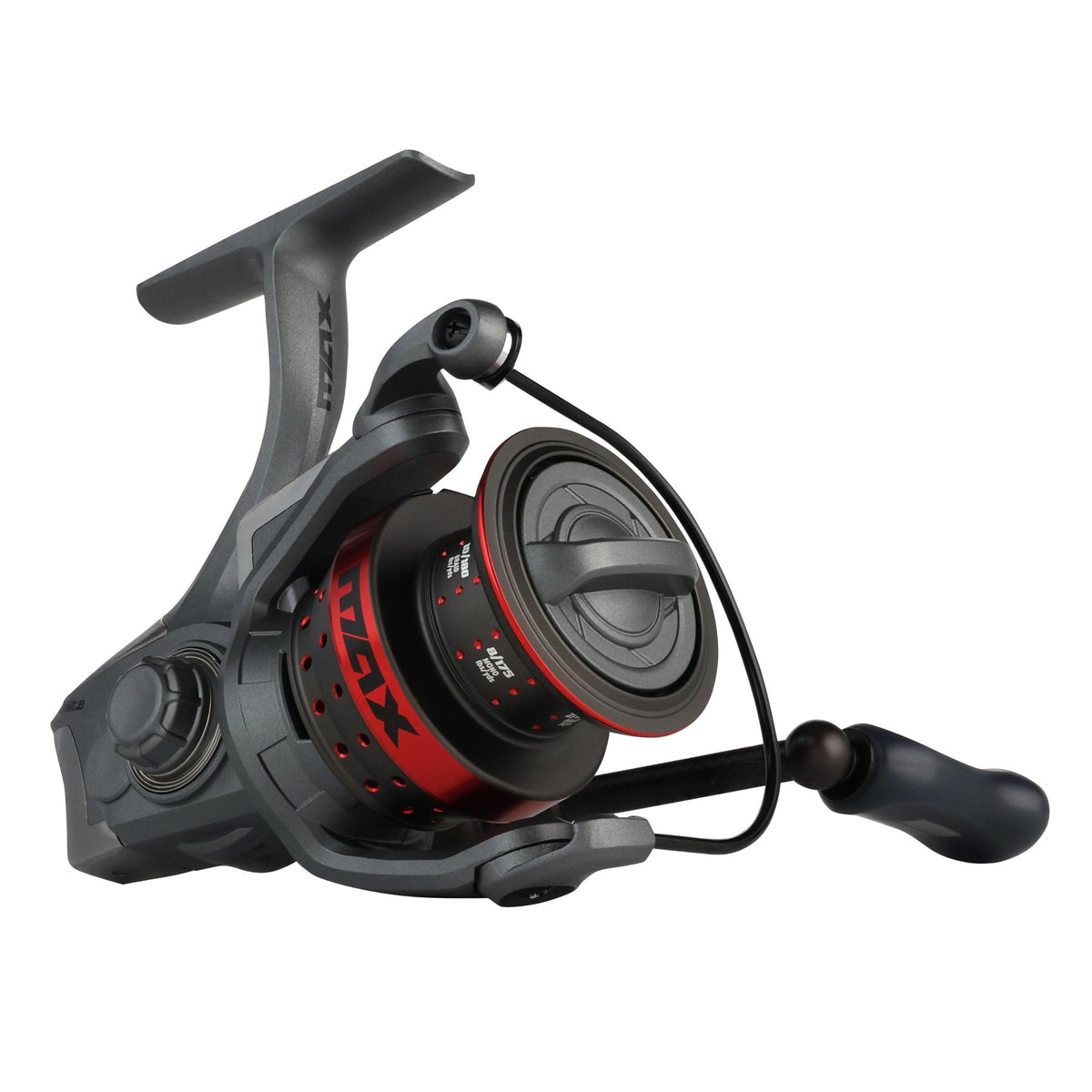 Abu Garcia Max Elite Spinning Reel shows asymmetric carbon frame for lightweight handling.