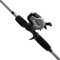 Abu Garcia Max X ergonomic low-profile frame shown for improved grip during long sessions.