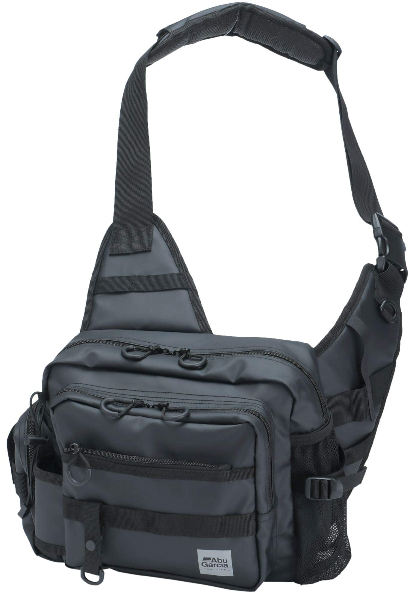 Abu Garcia One Shoulder Bag coated black exterior with waterproof coating for outdoor use
