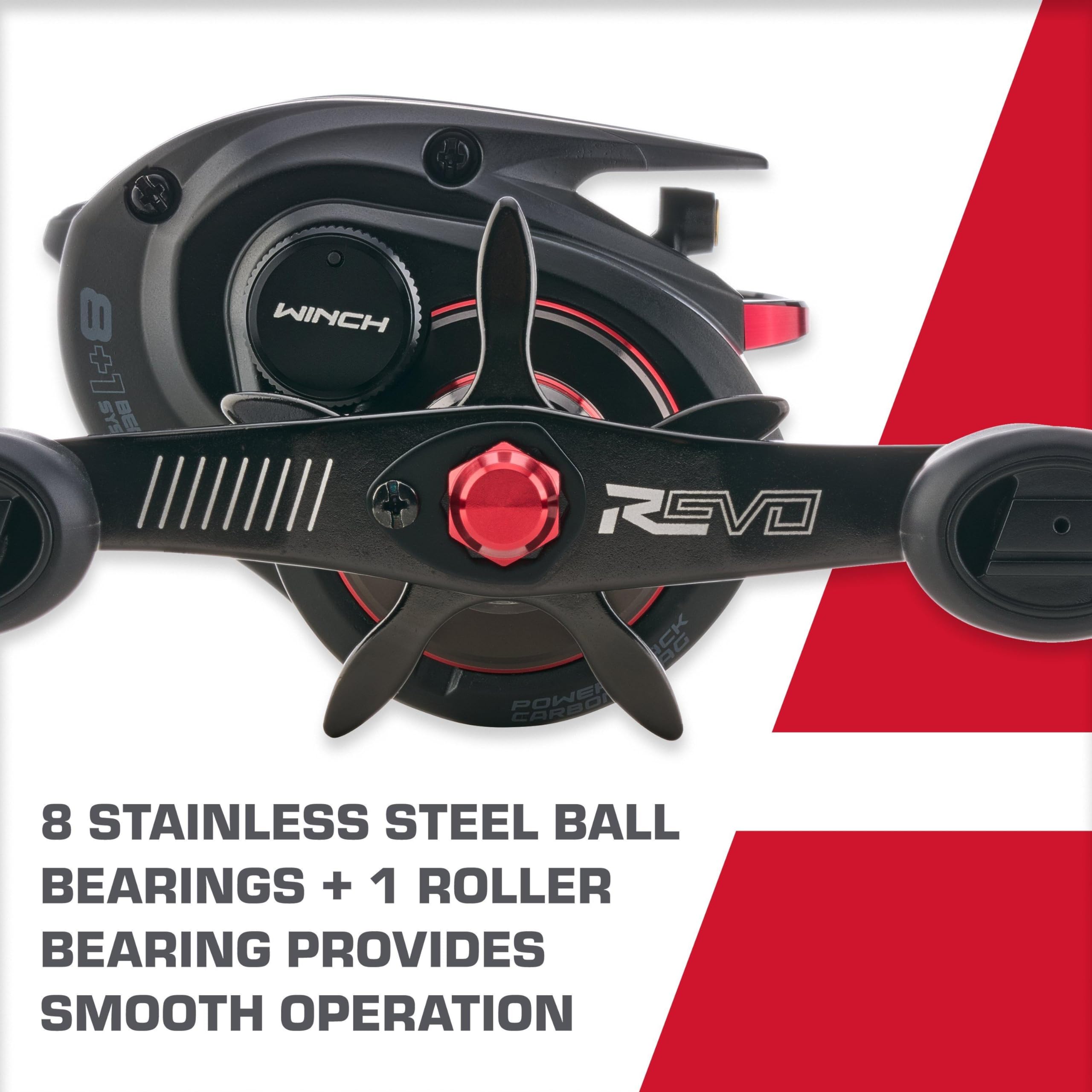 Abu Garcia Revo 5 Winch Power Stack Carbon Matrix drag delivers smooth, dependable stopping.