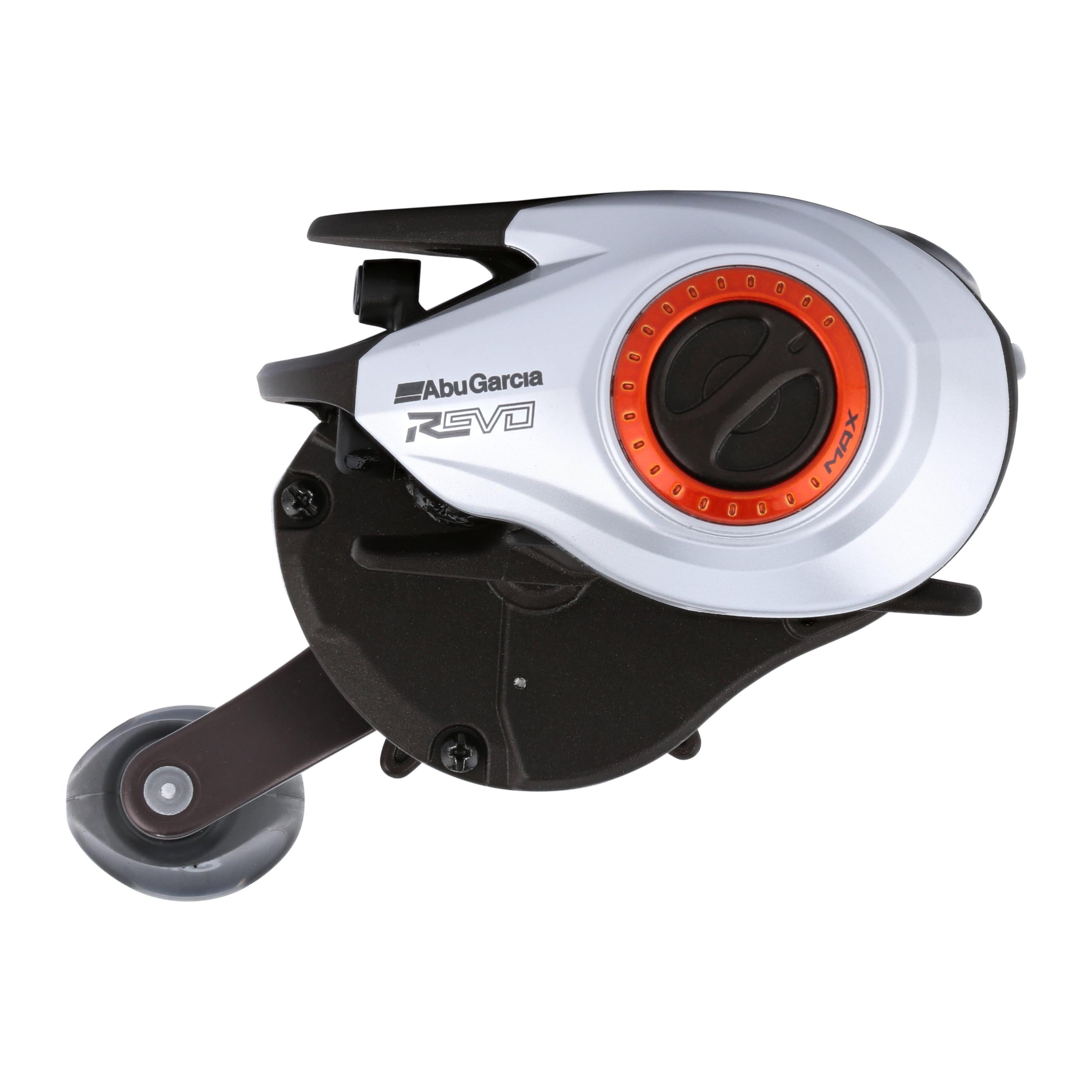 Abu Garcia Revo X BFS bowed aluminum handle improves grip and comfort.